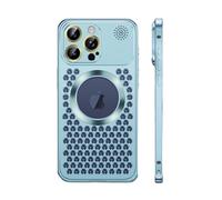 SNIDII Funda de aleación de aluminio para iPhone 14 Pro Max de lujo a prueba de golpes con logotipo de fragancia recién llegada 2024 (azul)