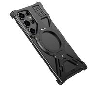 SNIDII Funda hueca de metal para teléfono Samsung S25, S24, S23, soporte giratorio ultra magnético anticaídas, color negro, S25Ultra