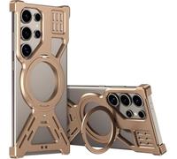 SNIDII Funda hueca de metal para teléfono Samsung S25, S24, S23, soporte giratorio ultra magnético anticaídas (dorado, S24Ultra)