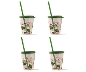 Snips 0,385 l | Decoración Dinosaurio Juego de 4 Vasos con Pajita Made in Italy | Bpa Free