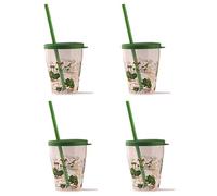 Snips Juego de 4 Vasos con Pajita y Tapa, 385 ml, Vasos Reutilizables para Agua, Zumos y Bebidas, Aptos para Lavavajillas, Decoración Dinosaurio, Made in Italy