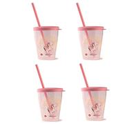 Snips Juego de 4 Vasos con Pajita y Tapa, 385 ml, Vasos Reutilizables para Agua, Zumos y Bebidas, Aptos para Lavavajillas, Decoración Unicornio, Made in Italy