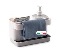 Snips Riordinello - Dispensador Jabón Baño y Cocina, Organizador Fregadero Cocina para Esponjas con Jabonera 400ml y Soporte Estropajo Fregadero, Paños y Esponja, 21x12x18, Made in Italy, Blanco Gris