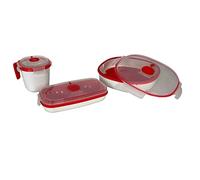 Snips - Set 3 Recipientes para Alimentos Microondas con Vaporera Cocinar Vapor 2L, Rejilla y Válvula, Cocedor de Huevos y Tortilla, Taza Recipiente Sopa - Botes Microondas Cocina Rápida, Made in Italy