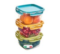 Snips Set de 3 Recipientes Herméticos para Alimentos 3 x 1 L, Cuadrados con Junta y 4 Cierres de Seguridad, Aptos para Frigorífico, Congelador, Microondas y Lavavajillas, Made in Italy