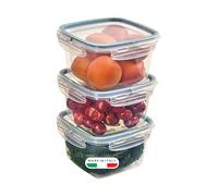 Snips Snipslock Contenedor Cuadrado, 1 Lt, Set 3 pcs, Envase para Alimentos, Caja de Almacenamiento Frigorífico 14,7 x 14,7 x 12 cm, Made in Italy, 0% libre de BPA y ftalatos