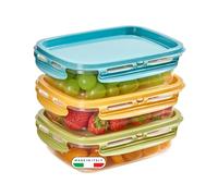 Snips SnipsLock Set de 3 Recipientes para Alimentos 600 ml, Fiambreras Rectangulares con 4 Cierres de Seguridad, Apilables, Apto Lavavajillas, Made in Italy