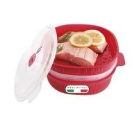 Snips - Vaporera Cocinar Vapor Microondas con Tapa, Roja 4L y 2 Cestas Extraíbles, Cocina al Vapor Rápida y Saludable, Recipiente Bote Microondas 26.5x22x13.5, Recipientes para Alimentos Made in Italy