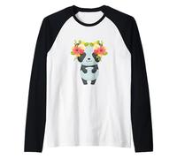 #snirt - Camiseta infantil con diseño de oso panda con flores Camiseta Manga Raglan
