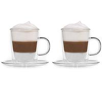 Snobby® Copas de té de doble pared (2 x 360 ml) con asa y posavasos, vasos de té de doble pared con asa, vasos de punzón, vasos térmicos, tazas de té de cristal Grog