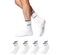 Snocks 4 Pares de Calcetines Hombre y Mujer Largos de Algodón Ecológico con Rayas y Logo - Calcetines Deporte Mujer Hombre Talla 35-50 Calcetines Antiampollas y Antideslizantes