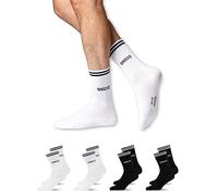 Snocks 4 Pares de Calcetines Hombre y Mujer Largos de Algodón Ecológico con Rayas y Logo - Calcetines Deporte Mujer Hombre Talla 35-50 Calcetines Antiampollas y Antideslizantes