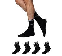 Snocks 4 Pares de Calcetines Hombre y Mujer Largos de Algodón Ecológico con Rayas y Logo - Calcetines Deporte Mujer Hombre Talla 35-50 Calcetines Antiampollas y Antideslizantes