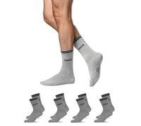 Snocks 4 Pares de Calcetines Hombre y Mujer Largos de Algodón Ecológico con Rayas y Logo - Calcetines Deporte Mujer Hombre Talla 35-50 Calcetines Antiampollas y Antideslizantes