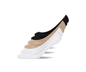 Snocks 6 Pares Calcetines Pinkies Mujer Calcetines Antideslizantes Mujer Talla 39-42 - Color Mix (Negro/Blanco/Beige) - Calcetines Invisibles de Algodón Orgánico muy Cortos