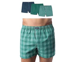 Snocks Boxer Hombre Americano Pack de 3 - Ropa Interior Ultrasuave de Algodón Bio - Calzoncillos Hombre Bóxer Sin Etiqueta Molesta. - Mix Cuadros Verde Mar - L