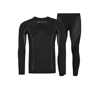 Snocks Ropa Termica Hombre con Agujero en Manga - Conjunto Termico Hombre Deportivo - Pantalón Termico Camiseta Manga Larga Termica - Negro - L