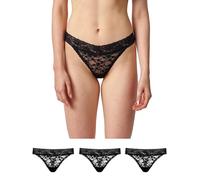 Snocks Tanga para mujer con encaje de algodón orgánico, paquete de 3 unidades, diseño clásico, sensación agradable sin cortes, ropa interior invisible, 3 x negro, M