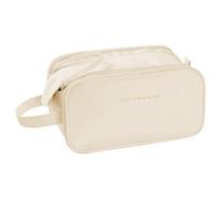 SNOMEL Organizador de neceser de maquillaje de viaje, bolsas de aseo de gran capacidad para viajes, bolsa de cosméticos de piel sintética impermeable con compartimentos y asas, Blanco