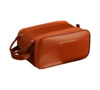 SNOMEL Organizador de neceser de maquillaje de viaje, bolsas de aseo de gran capacidad para viajes, bolsa de cosméticos de piel sintética impermeable con compartimentos y asas, Marrón