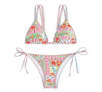 SNOMYRS Bikini Triangular de 2 Piezas con Estampado Floral de Cintura Alta para Mujer, Conjunto de Bikini Colorido con Pinzas Superiores, Colorido, XS/S