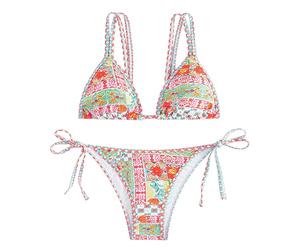 SNOMYRS Bikini Triangular de 2 Piezas con Estampado Floral de Cintura Alta para Mujer, Conjunto de Bikini Colorido con Pinzas Superiores, Colorido, XS/S
