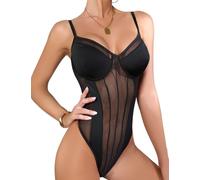 SNOMYRS Body sexy sin mangas con corsé de malla, lencería para rave, traje gótico, fiesta, club, panel transparente sin espalda, Negro, Medium