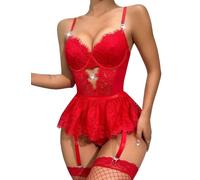 SNOMYRS Conjunto de lencería sexy de encaje para mujer, elegante, vintage, rave, de malla, traje de anime, lencería de dama