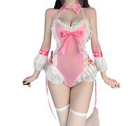 SNOMYRS Disfraz de conejito sexy para cosplay, criada, anime japonés, Kawaii, color rosa