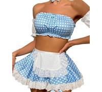 SNOMYRS Disfraz de criada sexy para cosplay, disfraz kawaii, traje de Lolita, lencería, uniforme, conjunto de falda a cuadros