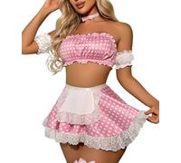 SNOMYRS Disfraz de criada sexy para cosplay, disfraz kawaii, traje de Lolita, lencería, uniforme, conjunto de falda a cuadros