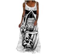 SNOMYRS Disfraz de esqueleto de Halloween, disfraz de calavera con huesos de calavera, vestido largo sin mangas, cementerio, novia, cosplay