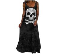 SNOMYRS Disfraz de esqueleto de Halloween, disfraz de calavera con huesos de calavera, vestido largo sin mangas, cementerio, novia, cosplay