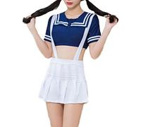 SNOMYRS Disfraz de lencería sexy para cosplay, mini traje de marinero, color azul marino, talla única