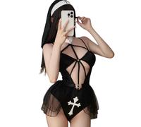 SNOMYRS Disfraz de monja sexy para Halloween, para mujer, cosplay, lencería traviesa, traje de criada de anime, uniforme