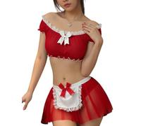 SNOMYRS Disfraz de mujer para mujer, uniforme de malla, vestido de encaje sexy Kawaii francés Lolita Lencería Delantal Anime Cosplay Disfraz
