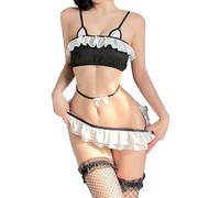 SNOMYRS Lencería sexy de conejito y gato para mujer, lencería kawaii, disfraz de anime japonés, disfraz de sirvienta, lindo traje de bikini de gatito, babydoll, traje sexy con tanga T para Halloween