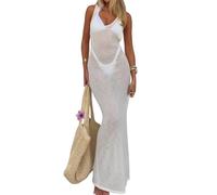 SNOMYRS Traje de baño para mujer, cuello halter, vestido de playa, vestido largo de noche, vestido de malla, elegante, bikini, vestido de fiesta, vestido maxi