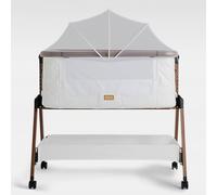 SnooBee Next To Me Cuna Colecho & Cuna Independiente - 6 niveles de altura, ruedas, colchón, laterales de malla transpirable con mosquitera, plegable con bolsa (0-6 meses) - Blanco/Marrón