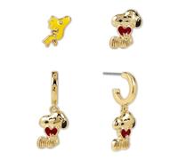 Snoopy and Woodstock - Juego de aretes chapados en oro para niñas y mujeres