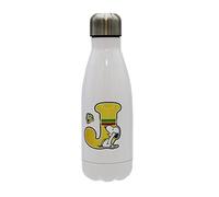 Snoopy - Botella Agua de Acero Inoxidable, Cierre Hermético, con Diseño Letra J Multicolor, 550 ml, Color Blanco, Producto Oficial
