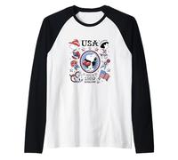 Snoopy Charlie & Lucy USA Americana Tatuajes Camiseta Manga Raglan