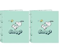 SNOOPY GROOVY - Carpeta Folio 4 Anillas, Ideal para Niños de Diferentes Edades, Cómoda y Versátil, Calidad y Resistencia, 27x6x33 cm, Color Verde Agua (Paquete de 2)