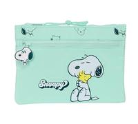 Snoopy Groovy - Estuche Escolar Grande Doble Cremallera, Estuche Infantil, Estuche Niño, Cómodo y Versátil, Fácil Limpieza, 23x3x16 cm, Color Verde Agua
