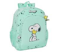 SNOOPY GROOVY - Mochila Escolar Niño, Mochila Infantil, Adaptable a Carro, Ideal para Niños en Edad Escolar, Cómoda y Versátil, Calidad y Resistencia, 32x12x38 cm, Color Verde Agua