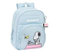 SNOOPY Imagine - Mochila Escolar Infantil Animada, Mochila Niño, Mochila Infantil, Adaptable a Carro, Ideal para Niños, Cómoda y Versátil, Calidad y Resistencia, 26x11x34 cm, Color Azul pastel