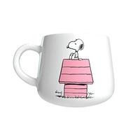 Snoopy - Taza para Desayuno de Cerámica, Incluye Figura Woodstock 3D, Capacidad 355 ml, Colección Caseta Rosa, Producto Oficial (CyP Brands)