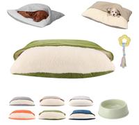 Snoozie Snuggle - Cama de madriguera Snuggleburrow, camas calmantes para perros con funda integrada ultrasuave, alfombrillas cuadradas de felpa suave con capucha, bolsas extraíbles lavables para