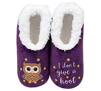 Snoozies Pairables - Zapatillas de casa de sherpa súper suaves para mujer, "I Don't Give a Hoot (morado), Purple, Small