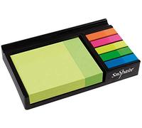 Snopake Juego de notas de escritorio con notas adhesivas de neón y marcadores de índice con bandeja negra/colores surtidos 15848, 76 mm x 76 mm